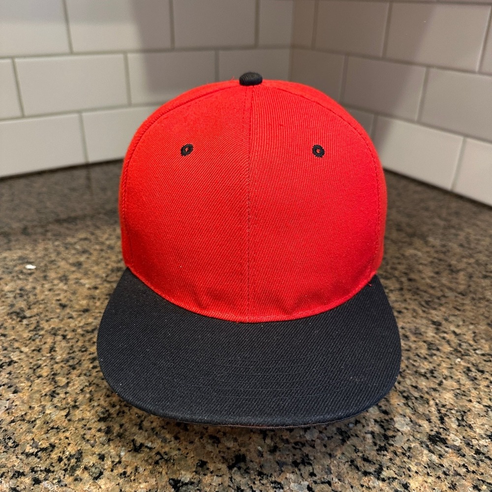 Snapback Baseball Cap Flat Brim Adjustable Red Black Two Tone